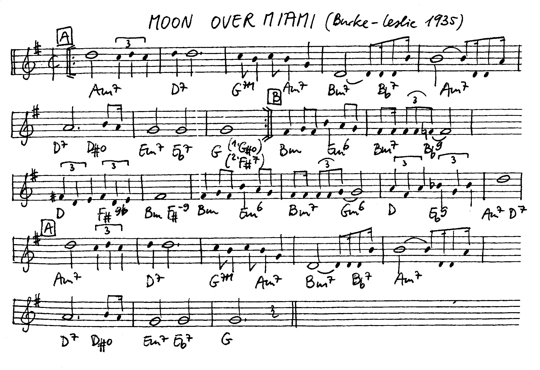 moon over miami free jazz leadsheet - Courtesy of the Jungle Jazz Band